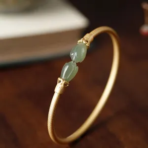 Genuine Hetian Jade Bracelet S925 for Women Retro Gold Jewelry
