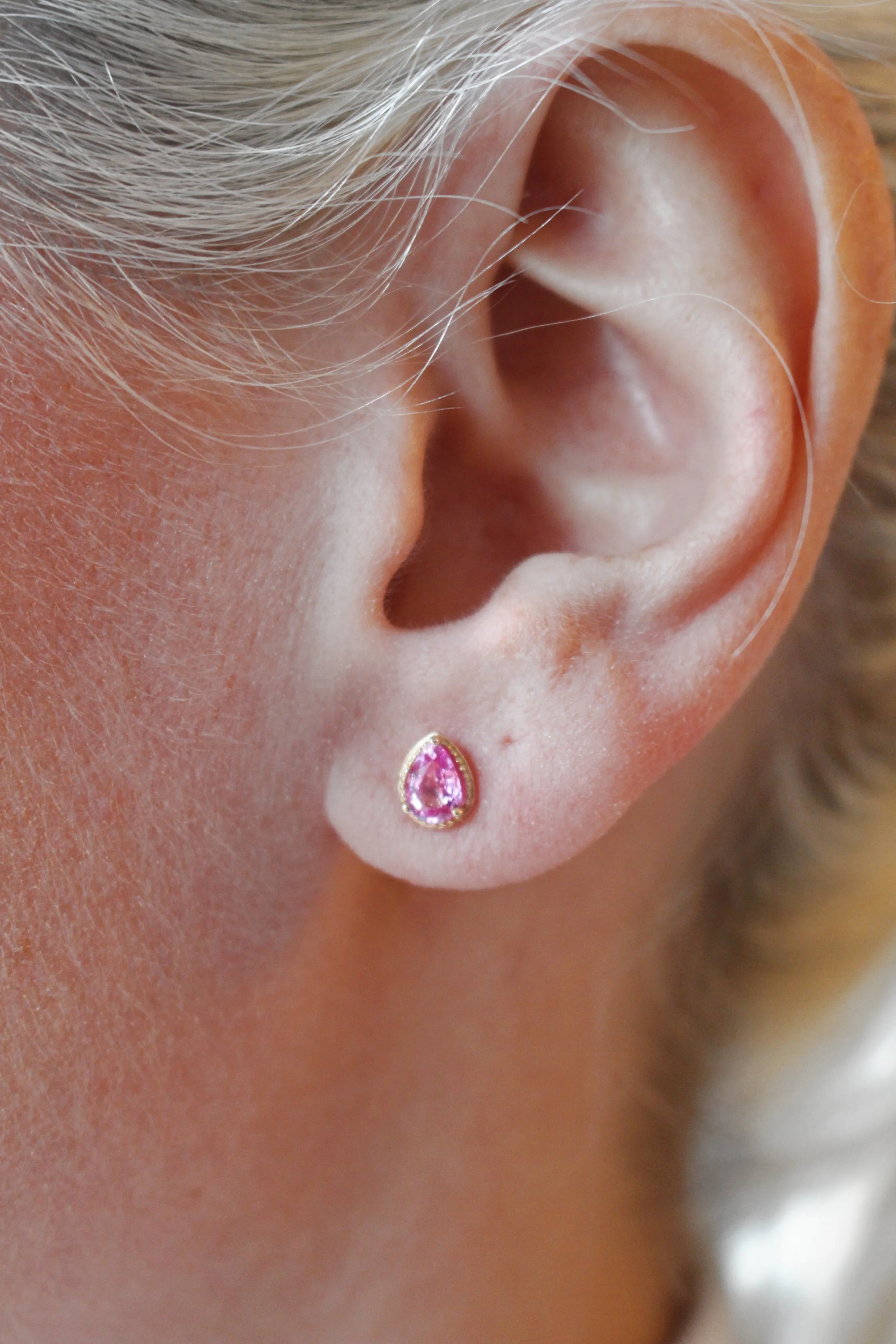 Genuine Pink Sapphire Pear Cut Earrings in 14kt Gold