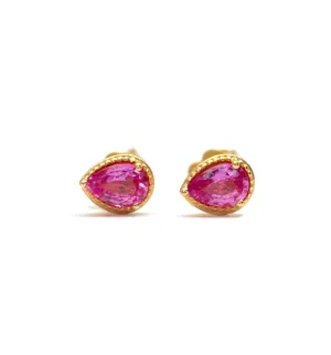 Genuine Pink Sapphire Pear Cut Earrings in 14kt Gold