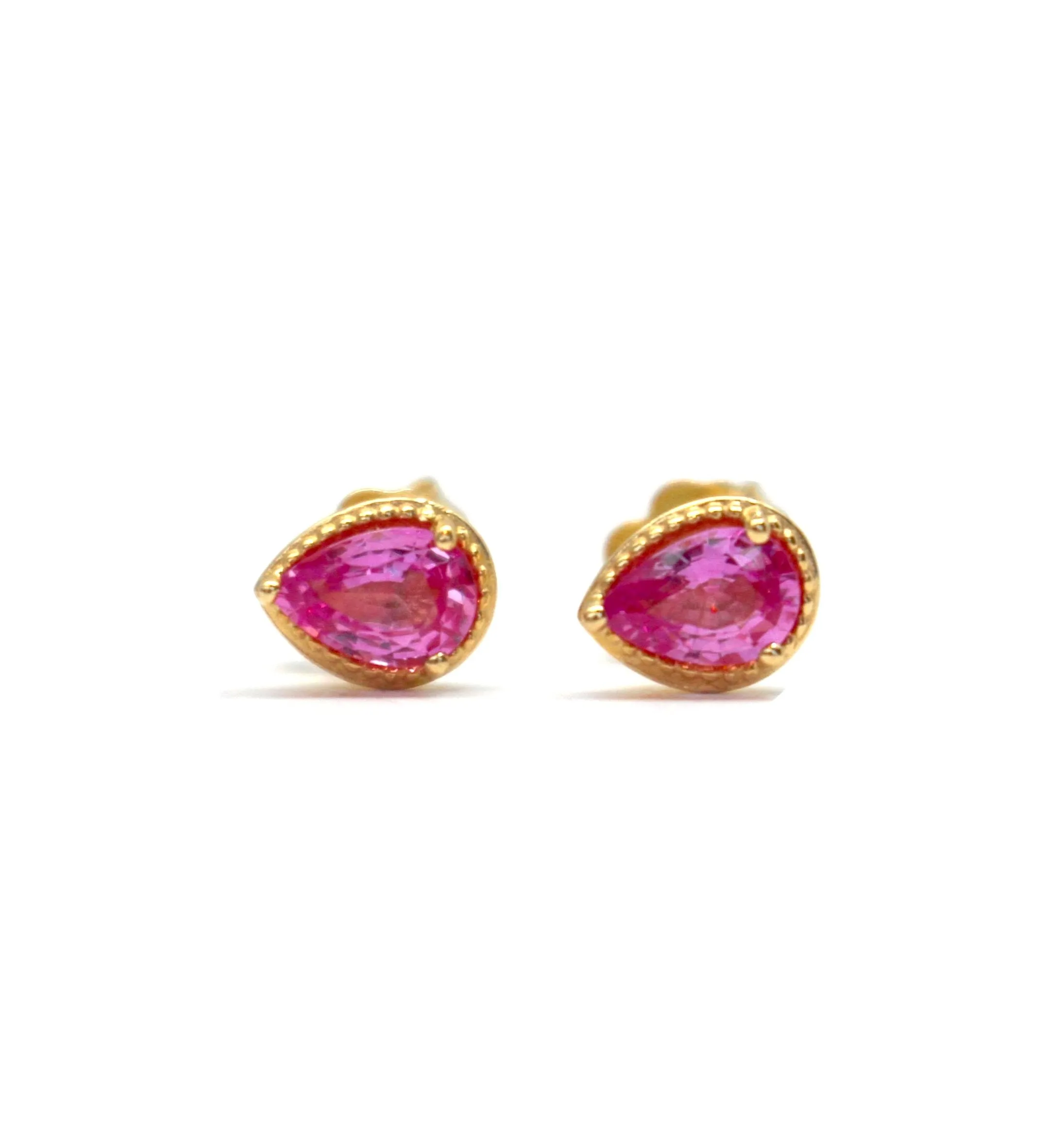 Genuine Pink Sapphire Pear Cut Earrings in 14kt Gold