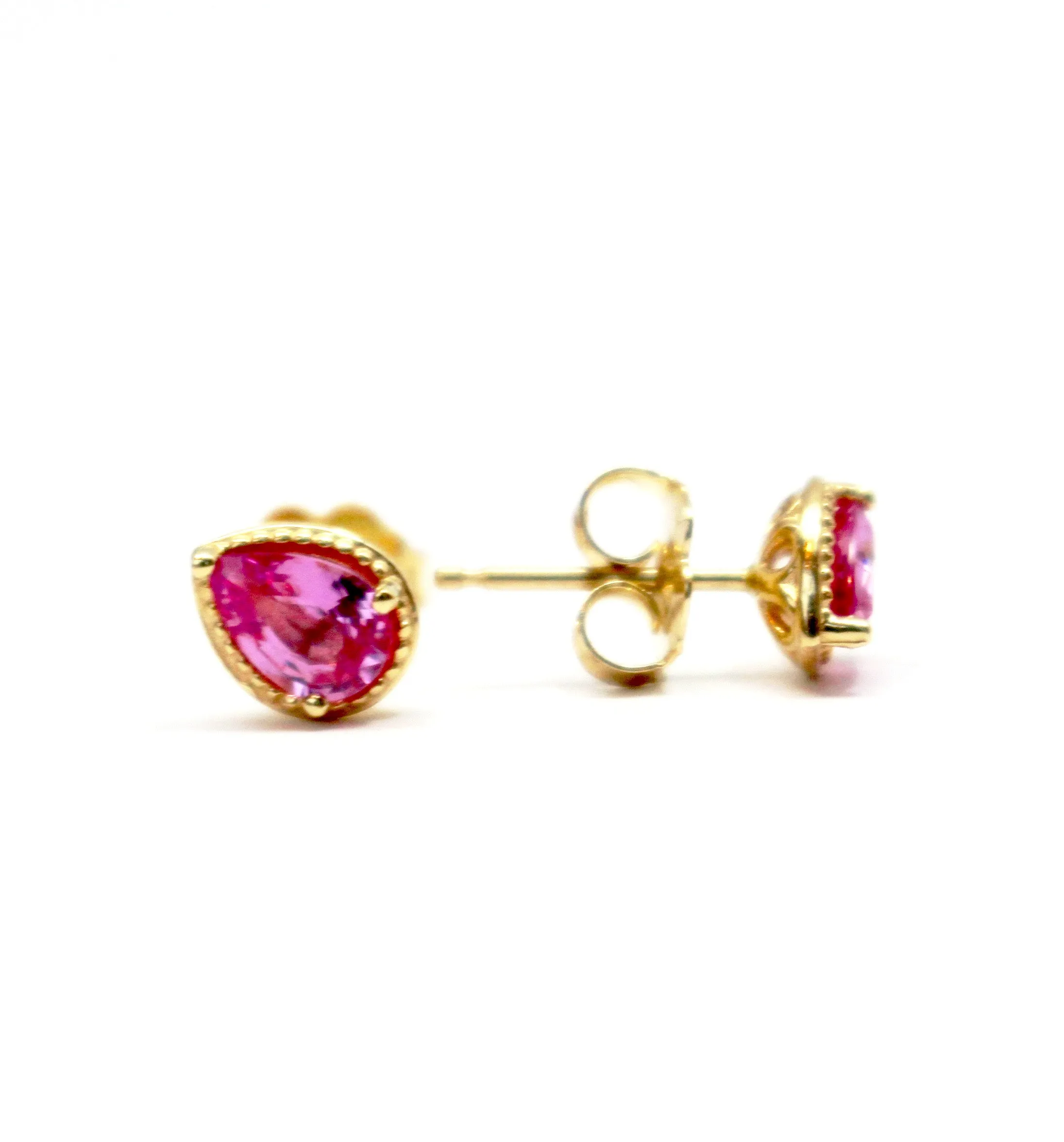 Genuine Pink Sapphire Pear Cut Earrings in 14kt Gold