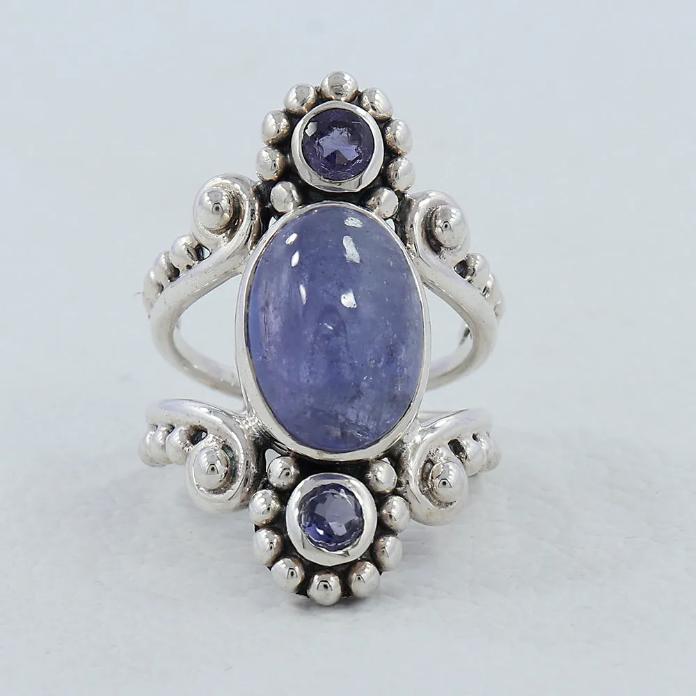 Genuine Tanzanite, Iolite Artisan Rings