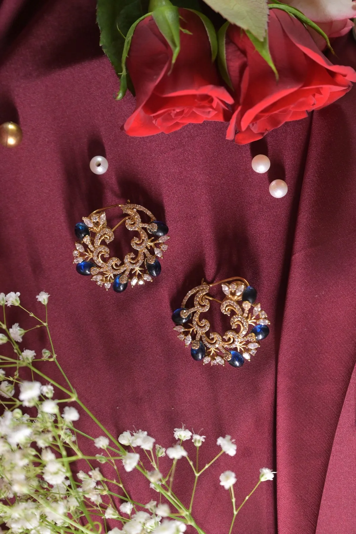 Ghazal Kundan Half Hoop Studs Earrings