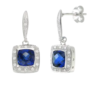 Glistening Cushion Cut Sapphire Drop Earrings