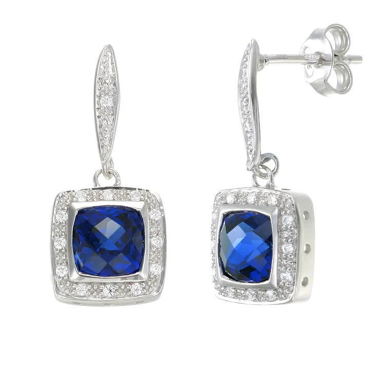 Glistening Cushion Cut Sapphire Drop Earrings