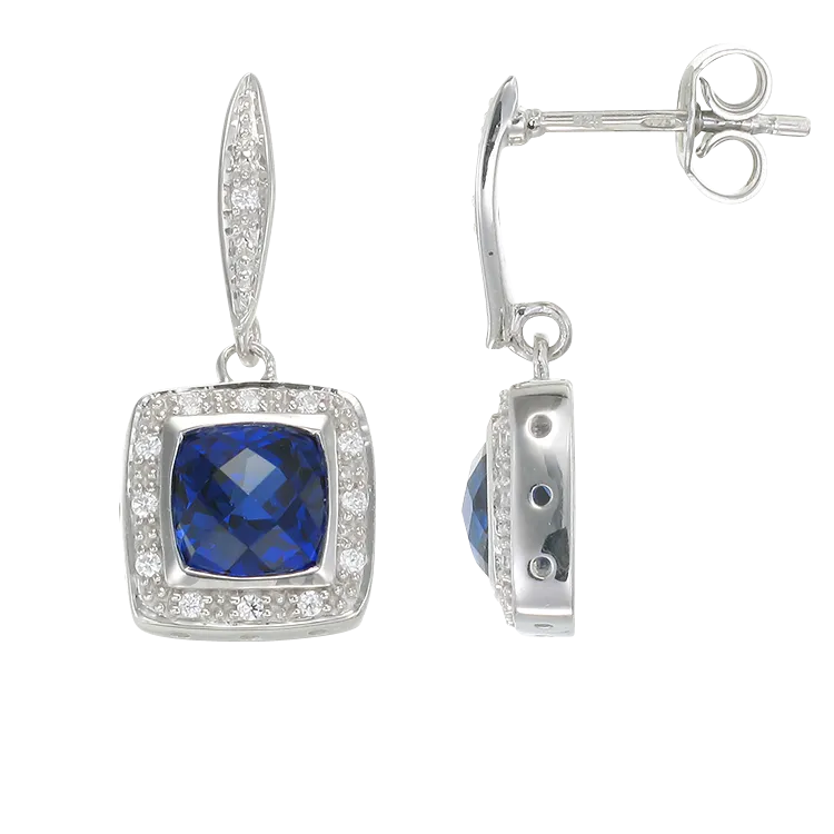 Glistening Cushion Cut Sapphire Drop Earrings