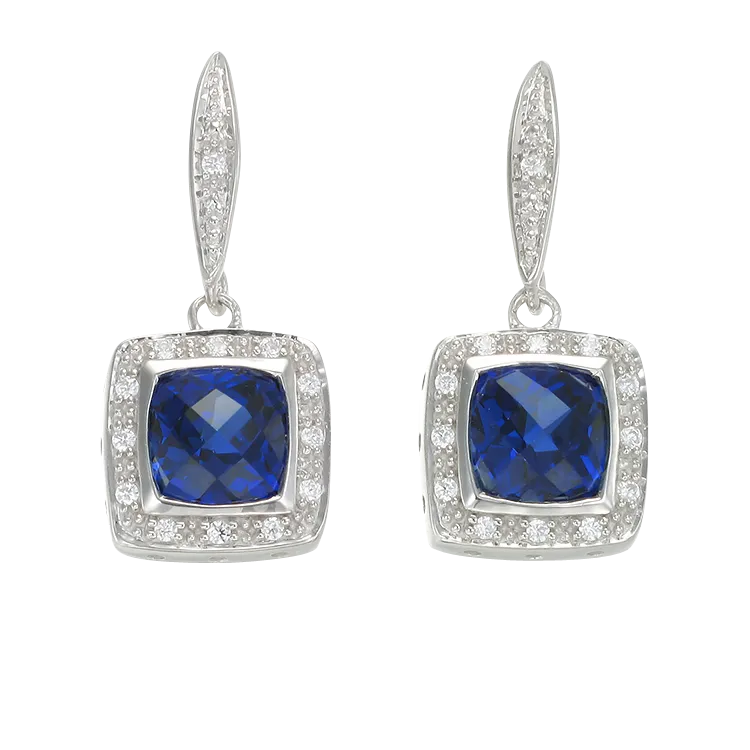 Glistening Cushion Cut Sapphire Drop Earrings