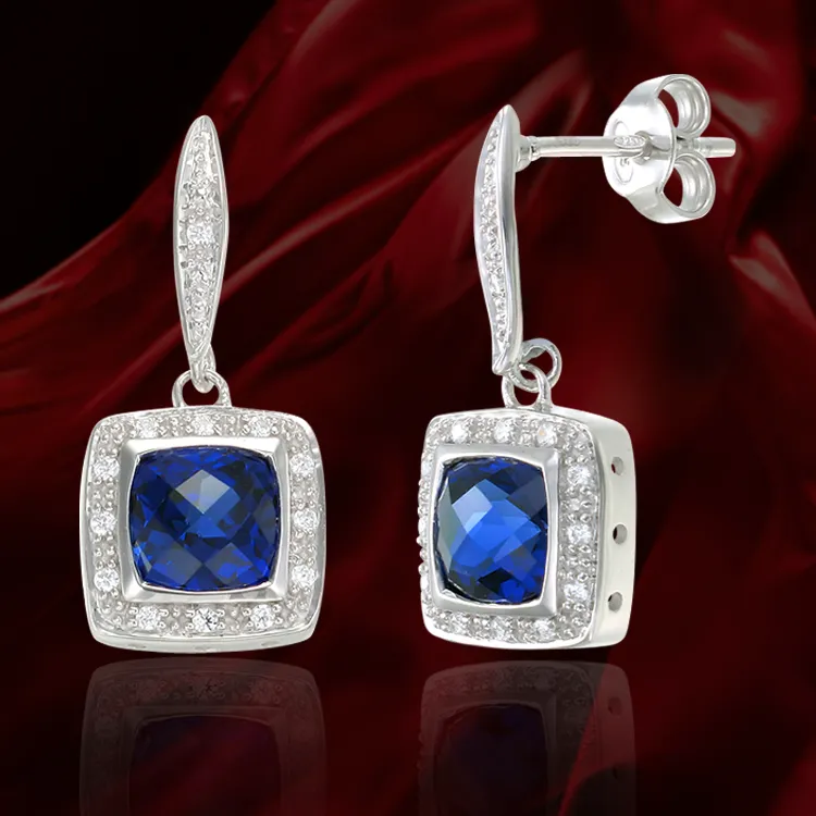 Glistening Cushion Cut Sapphire Drop Earrings