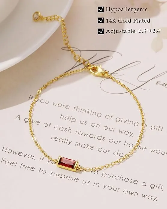 Gold Adjustable Chain Bracelets with Birthstone