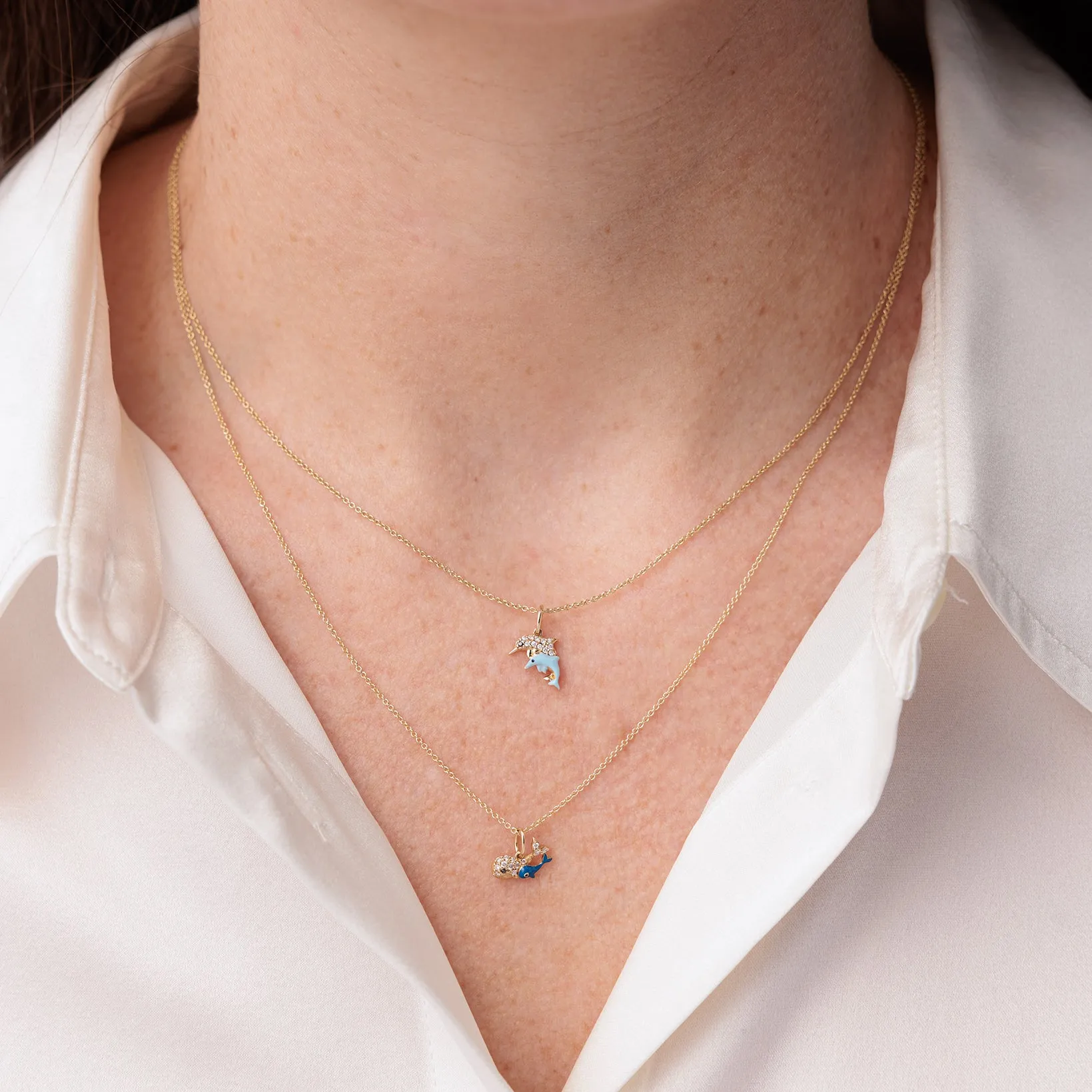 Gold & Diamond Whale Family Charm