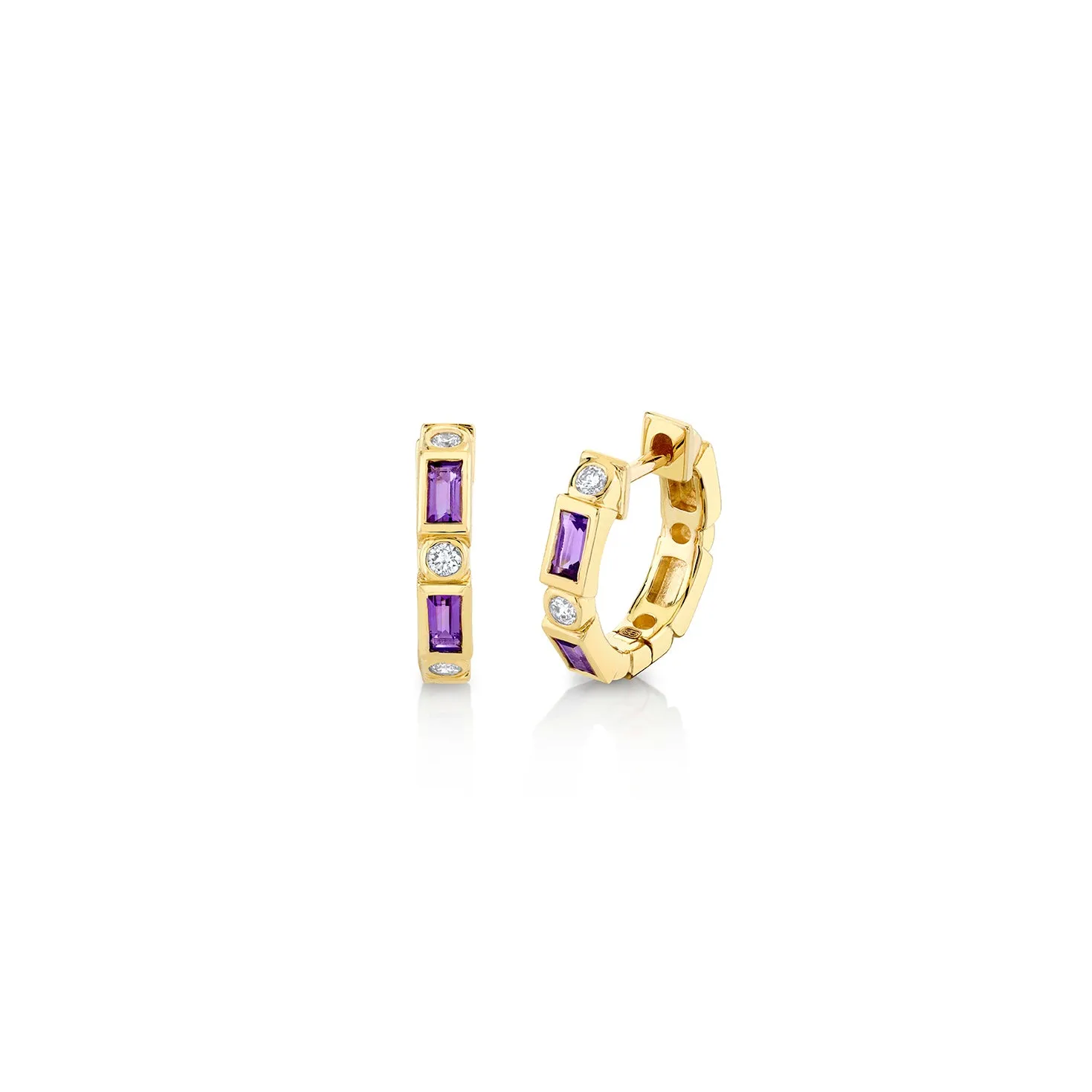 Gold & Gemstone Baguette & Bezel Huggies