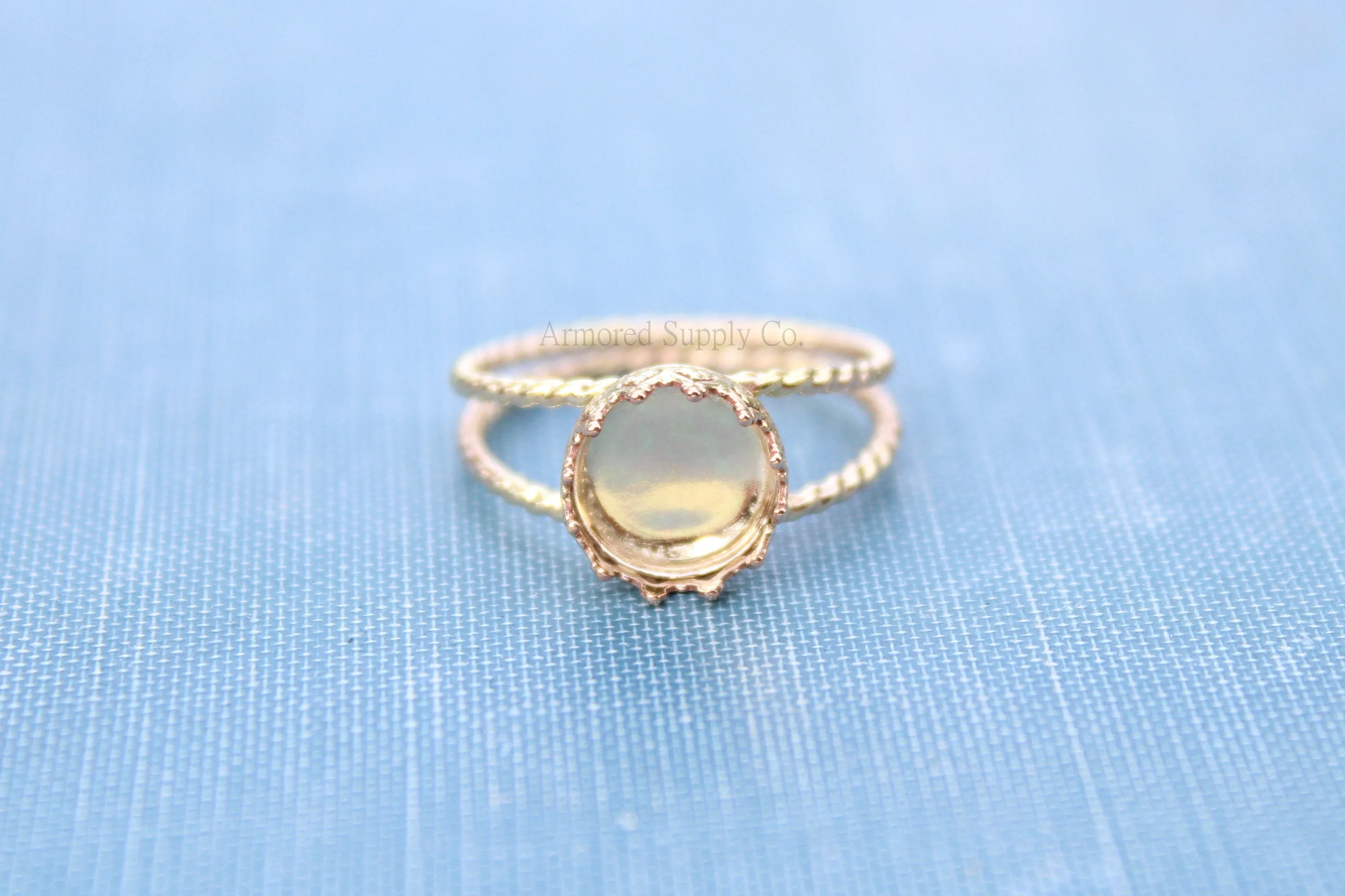 Gold Double Rope Band 10mm Crown Bezel Ring blank