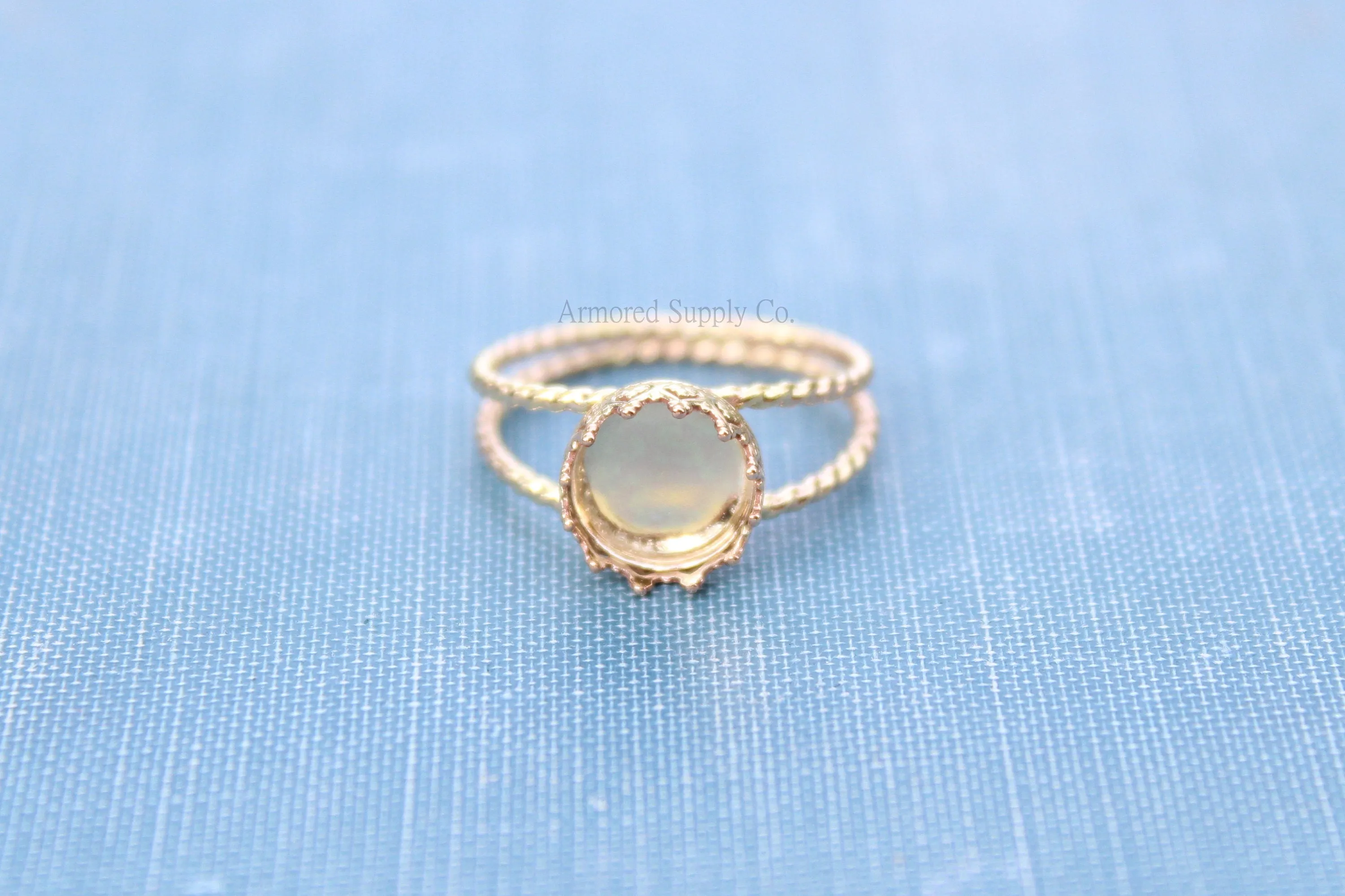 Gold Double Rope Band 10mm Crown Bezel Ring blank
