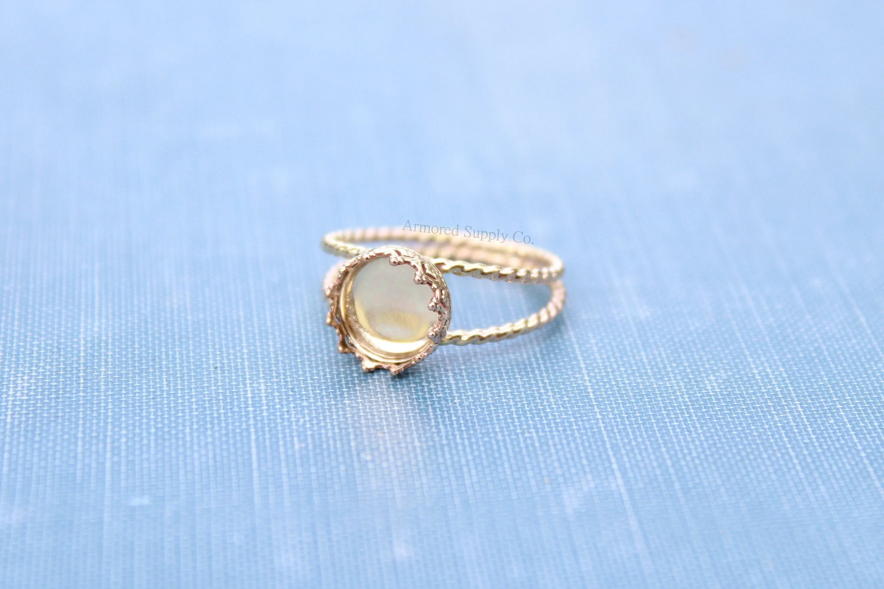 Gold Double Rope Band 10mm Crown Bezel Ring blank