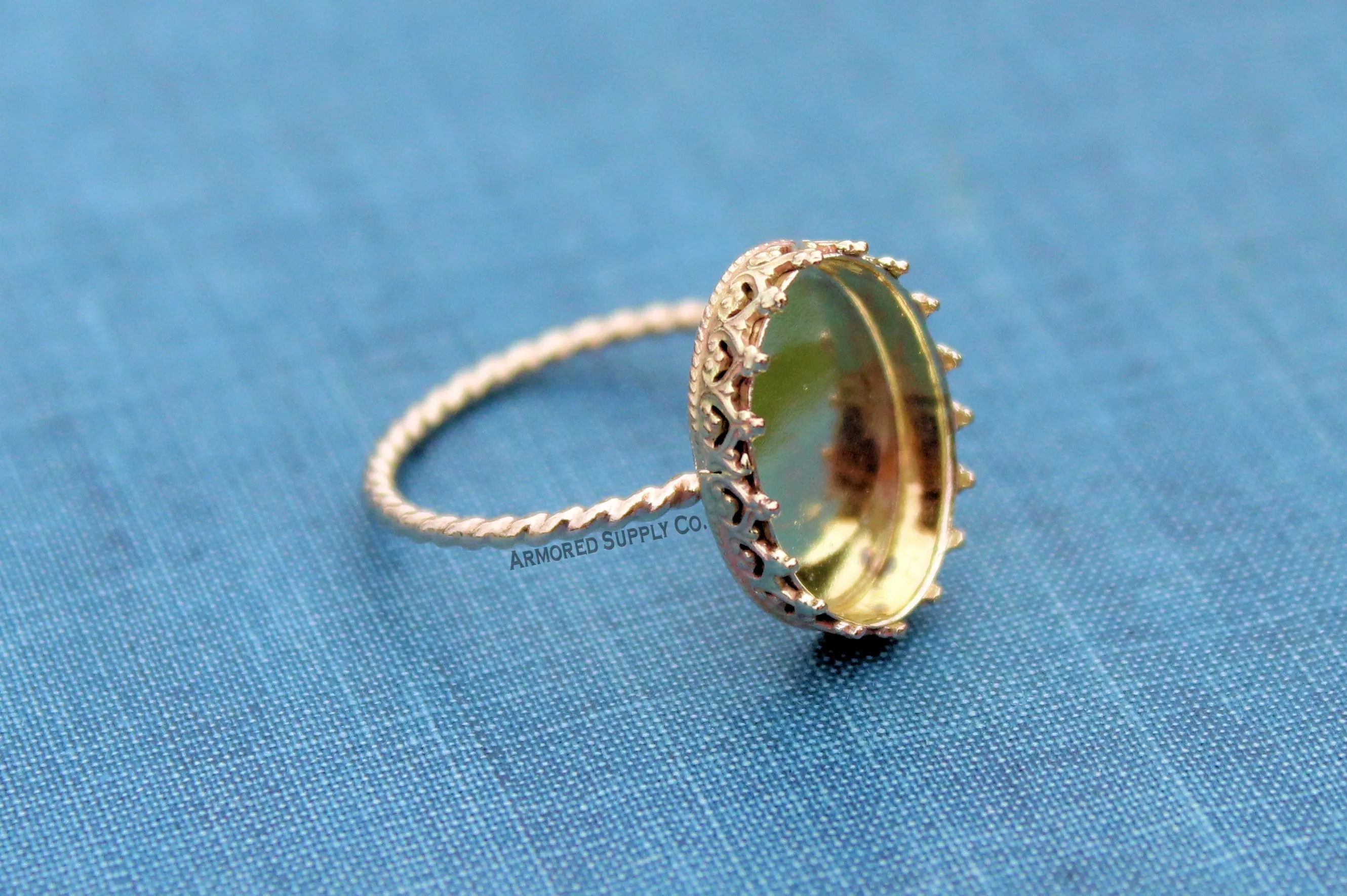 Gold Filled ROPE 12x10mm Crown Oval Bezel Ring blank