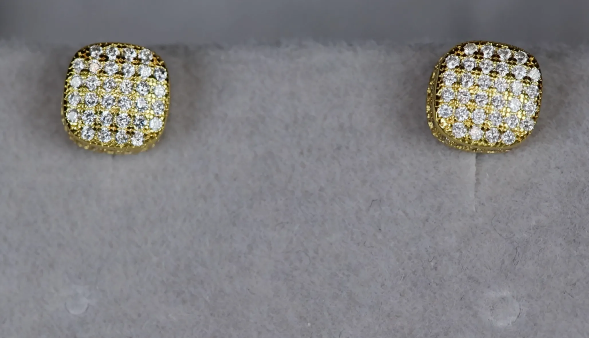 Gold Iced Out Ear Studs | Gold Diamond Ear Studs | Cube Diamond Ear Studs
