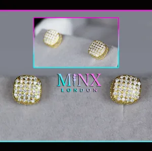 Gold Iced Out Ear Studs | Gold Diamond Ear Studs | Cube Diamond Ear Studs