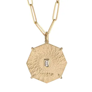 Gold Octagon "Art" Pendant with Baguette Diamond