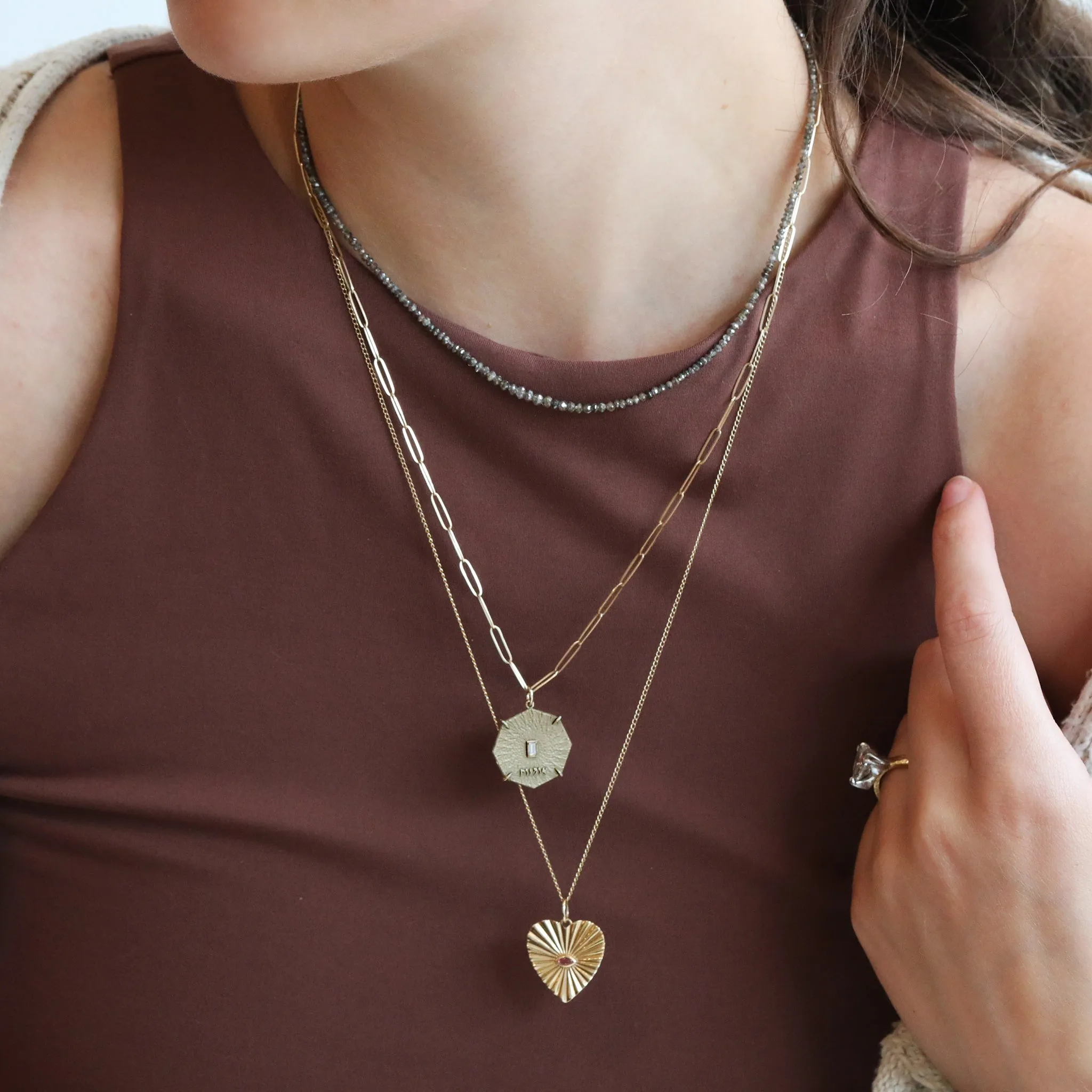 Gold Octagon "Art" Pendant with Baguette Diamond