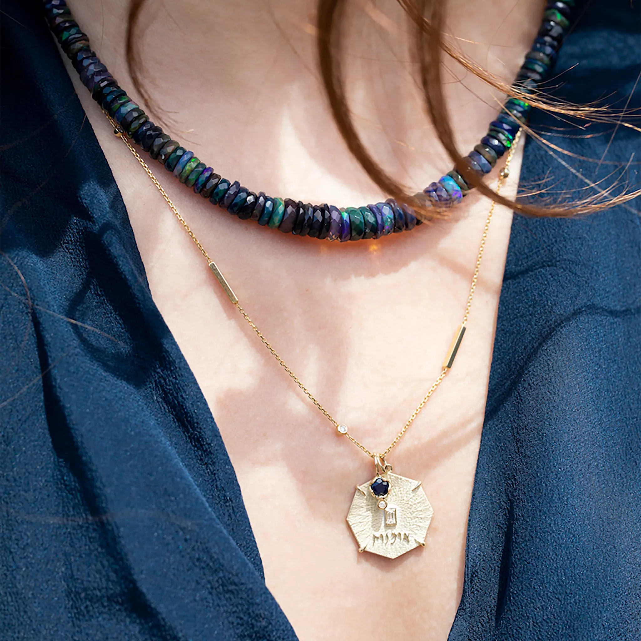 Gold Octagon "Art" Pendant with Baguette Diamond