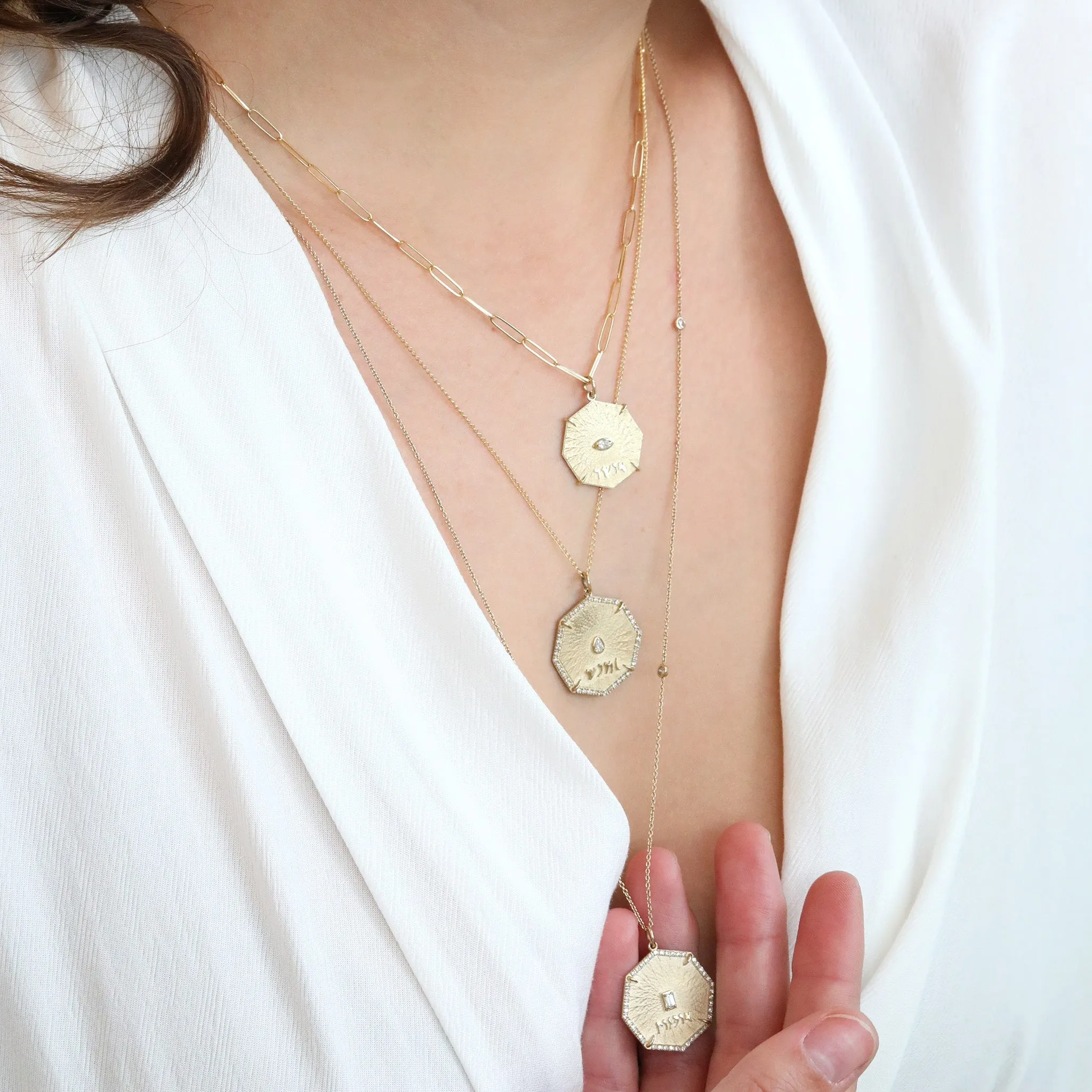Gold Octagon "Art" Pendant with Baguette Diamond