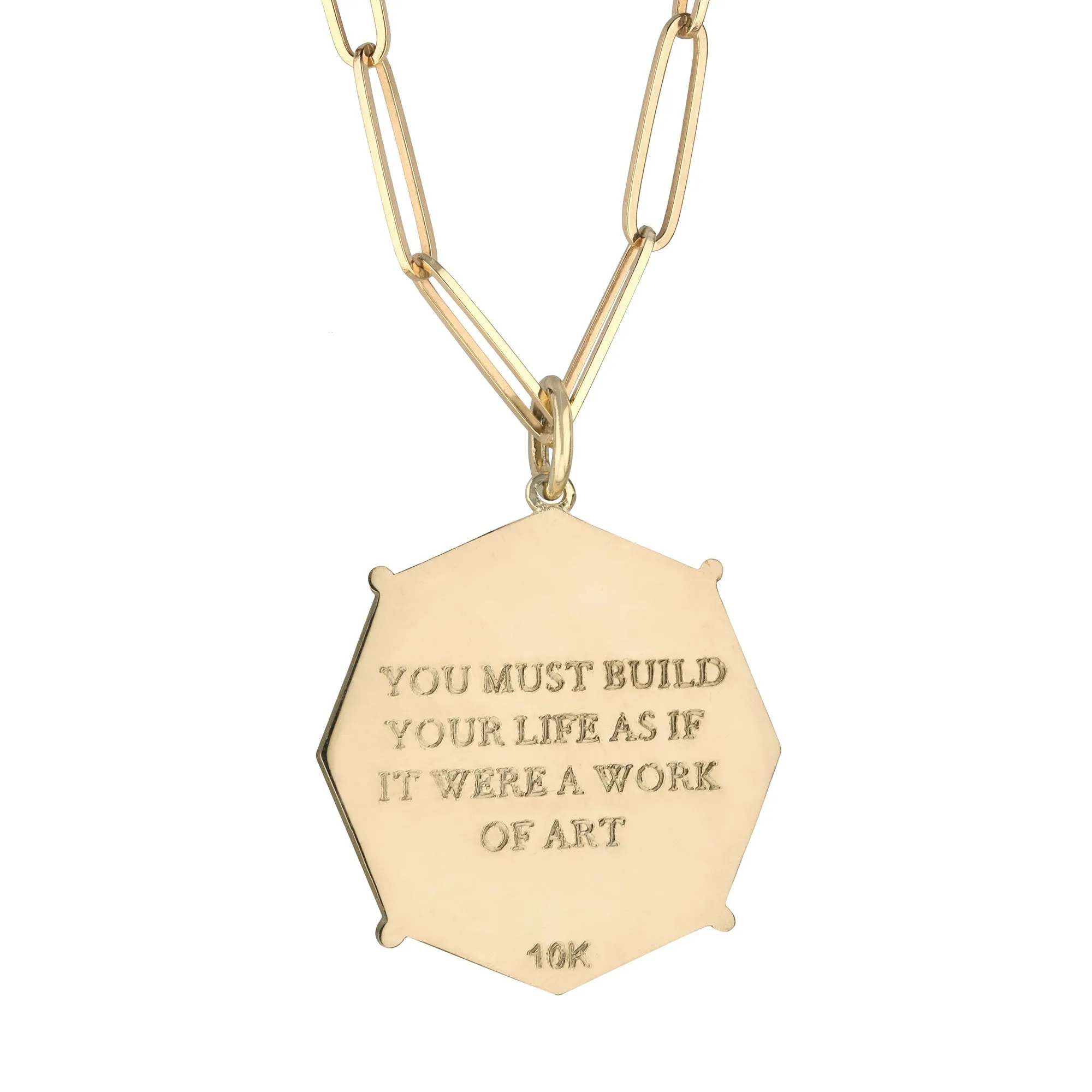 Gold Octagon "Art" Pendant with Baguette Diamond