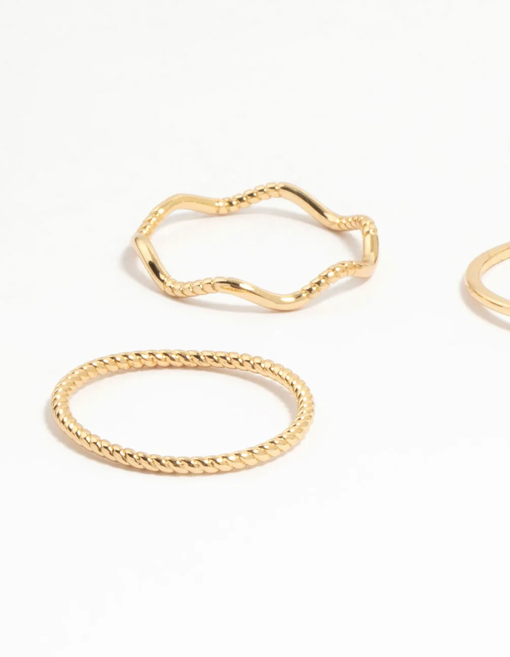 Gold Plated Squiggle & Rope Rings 5-Pack