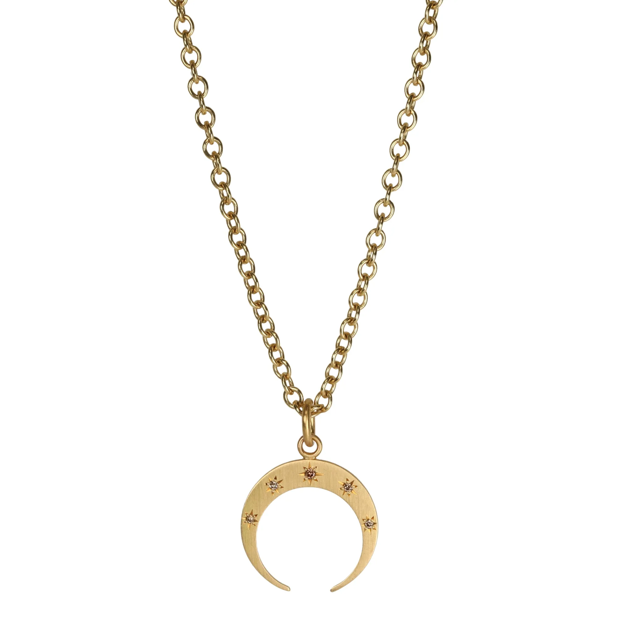 Gold "Crescent Moon" Pendant with Five Star-Set Cognac Diamonds