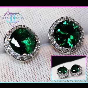 Green Diamond Ear Studs | Womens Earrings | Emerald Earrings