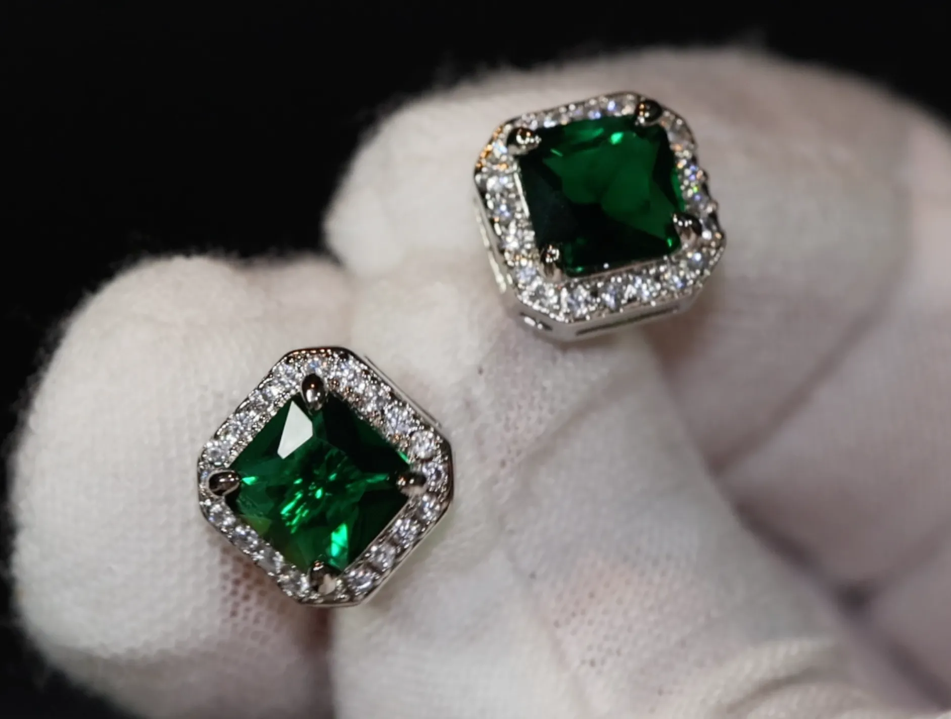 Green Diamond Earrings | Emerald Green Ear Studs