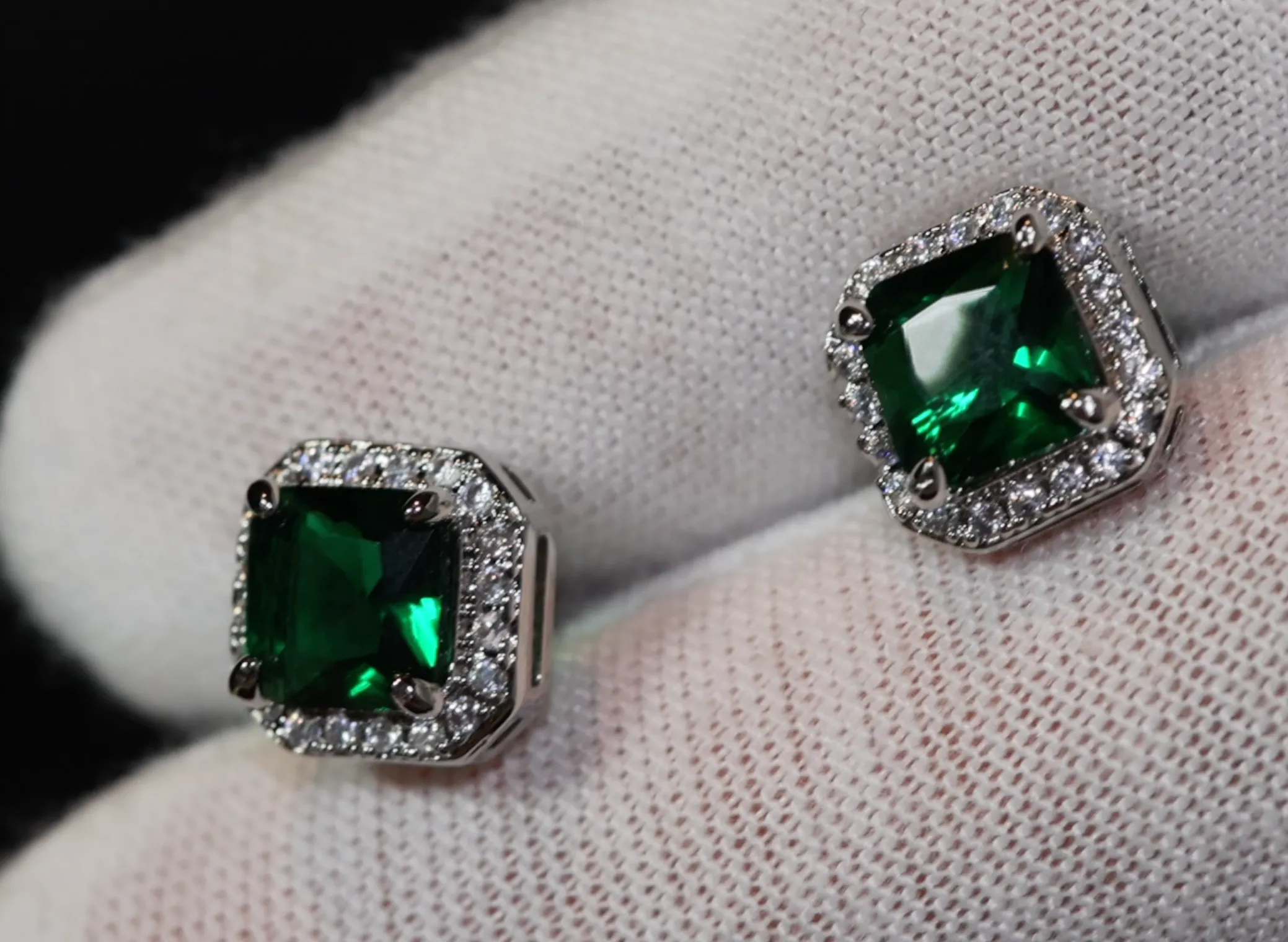 Green Diamond Earrings | Emerald Green Ear Studs
