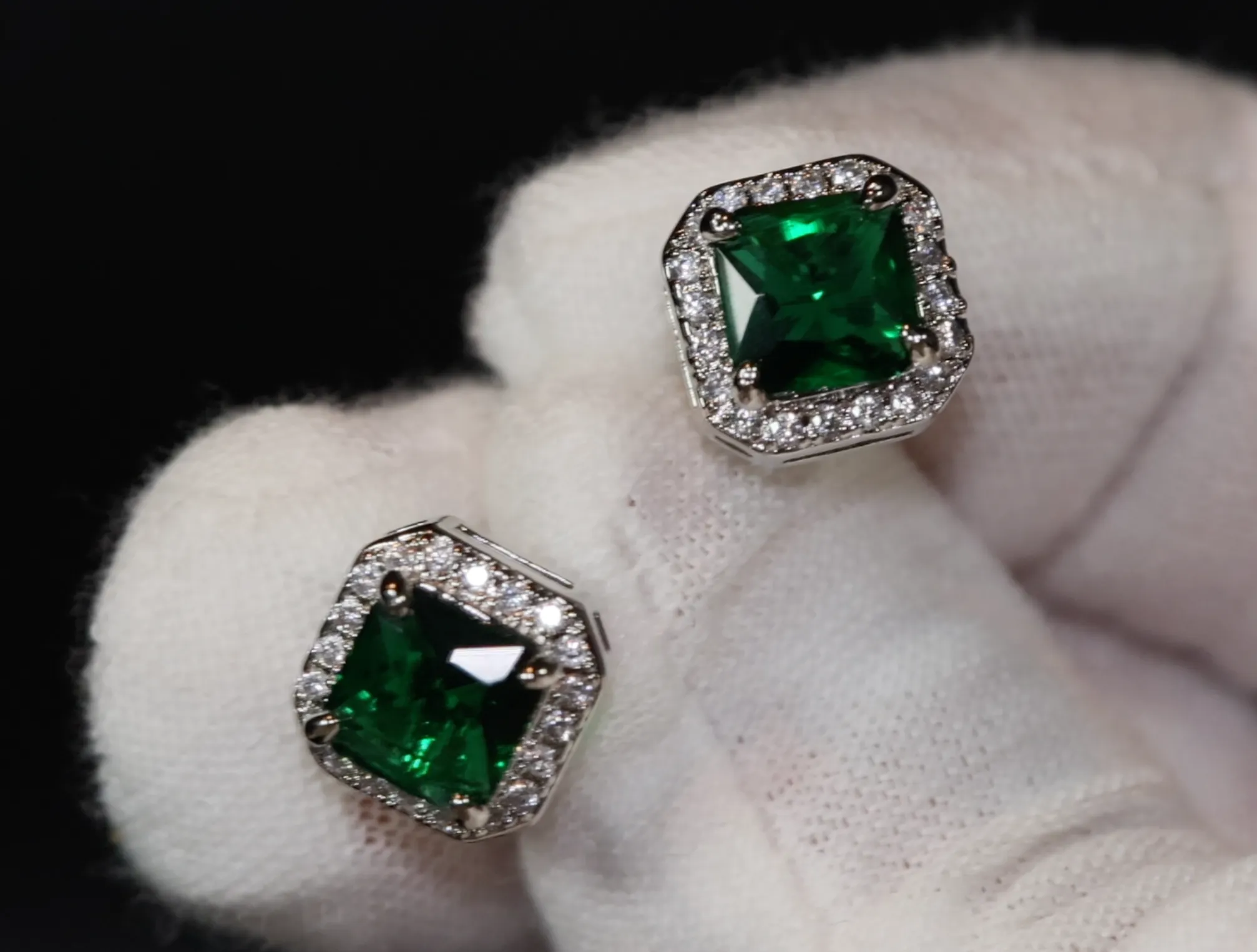 Green Diamond Earrings | Emerald Green Ear Studs