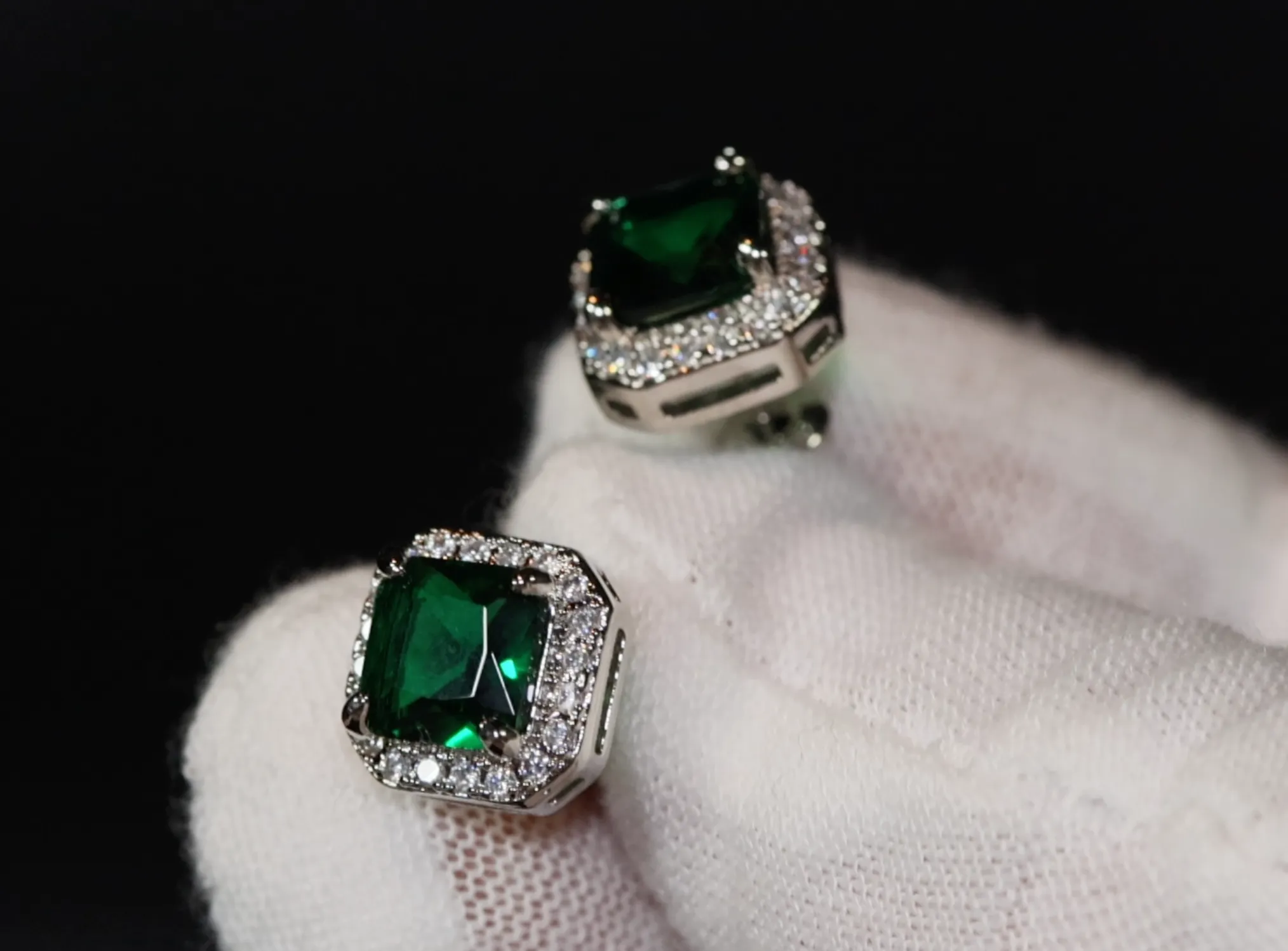 Green Diamond Earrings | Emerald Green Ear Studs