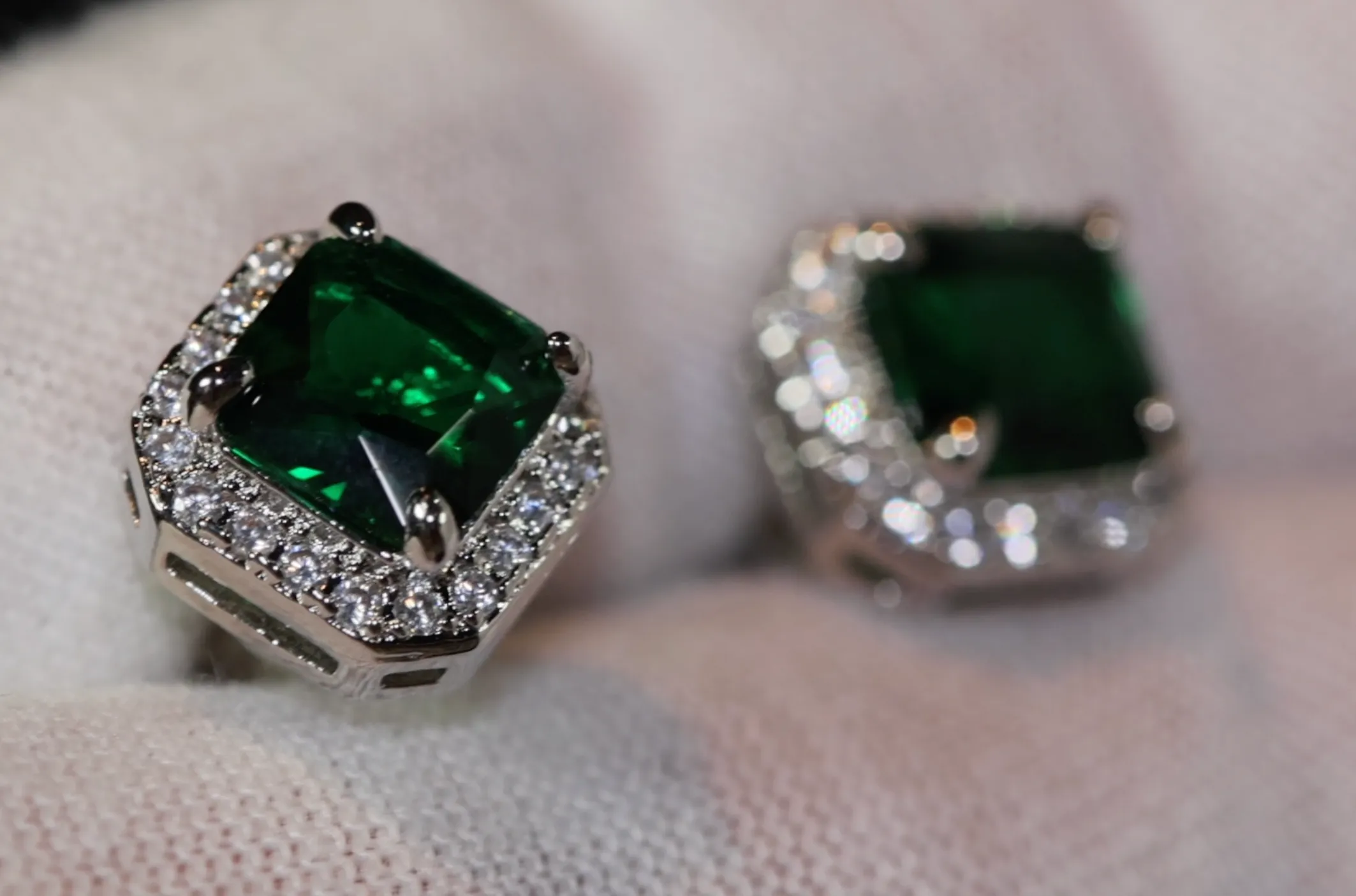 Green Diamond Earrings | Emerald Green Ear Studs