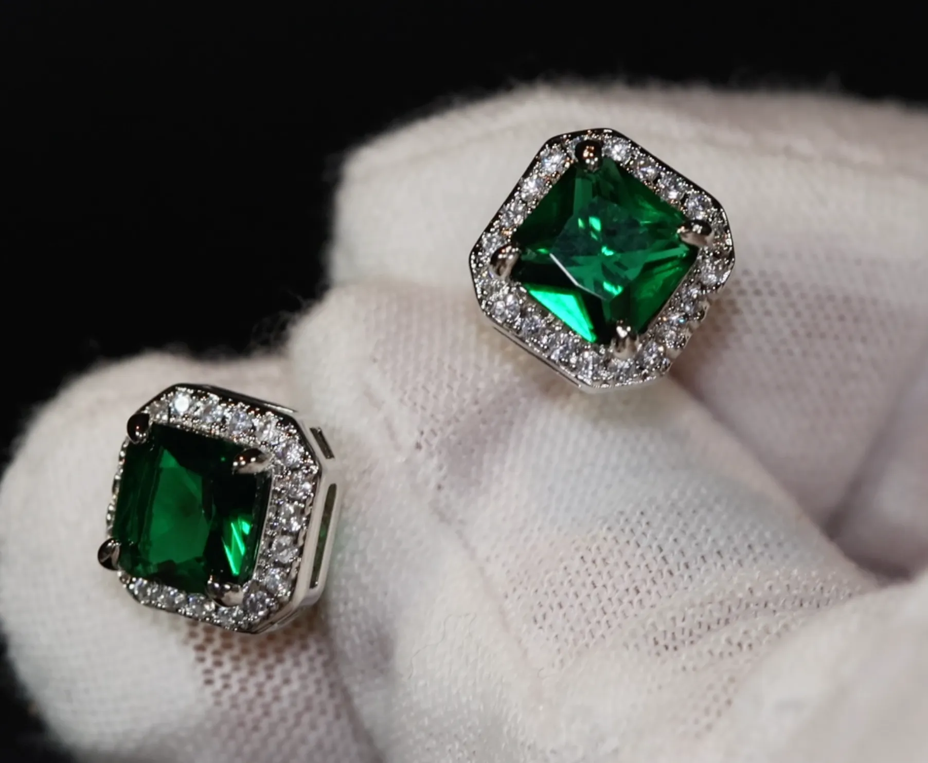 Green Diamond Earrings | Emerald Green Ear Studs