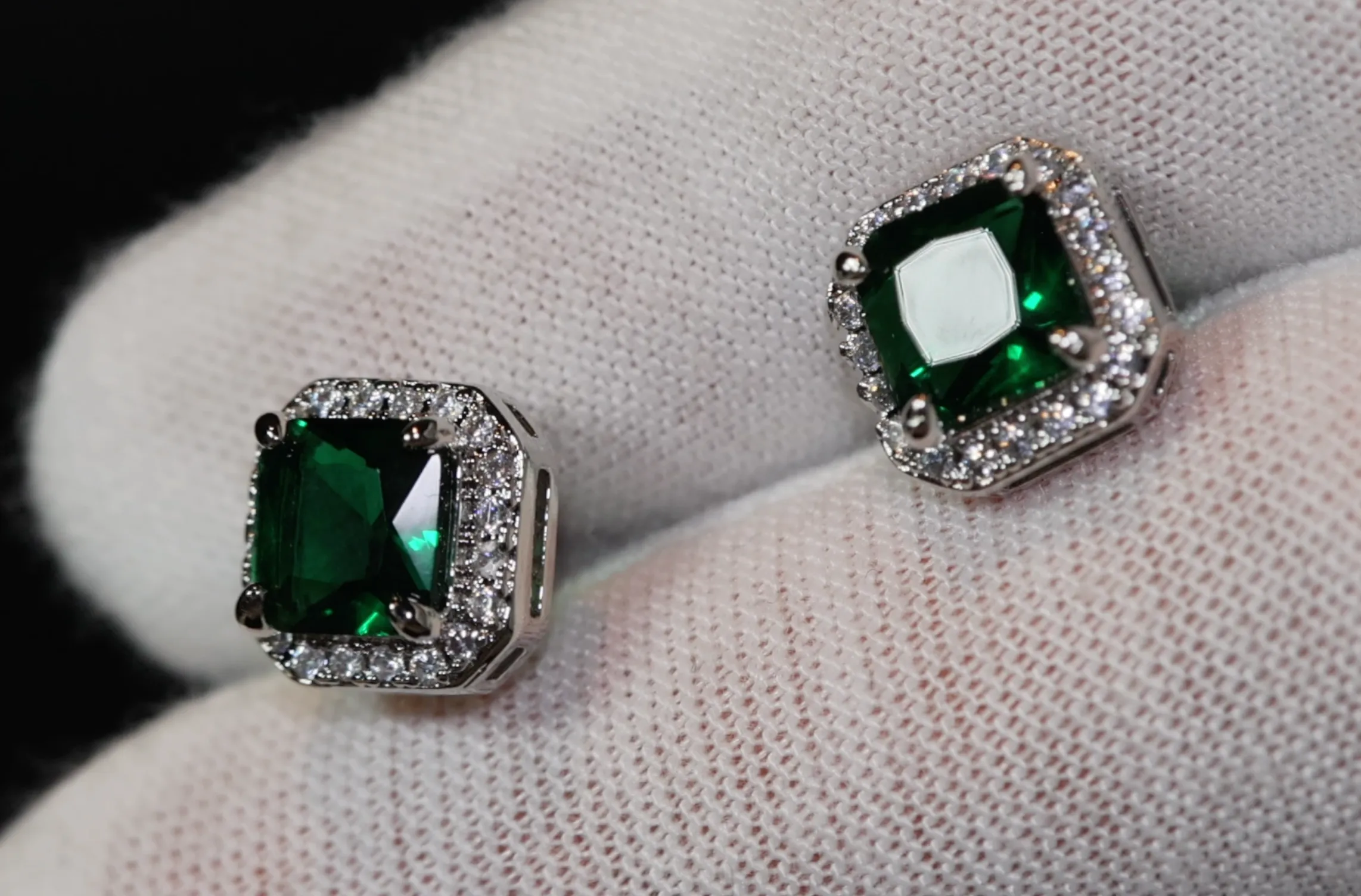Green Diamond Earrings | Emerald Green Ear Studs