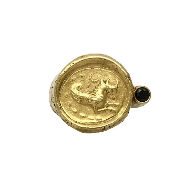 Griffin image from an impression from a stone seal of unknown origin set with a facetted black diamond