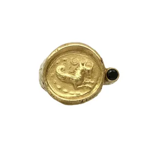 Griffin image from an impression from a stone seal of unknown origin set with a facetted black diamond