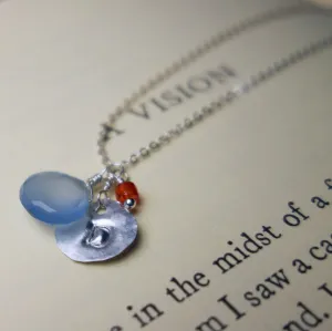 Hand stamped initial on silver/gold with briolette and gem (school colors)