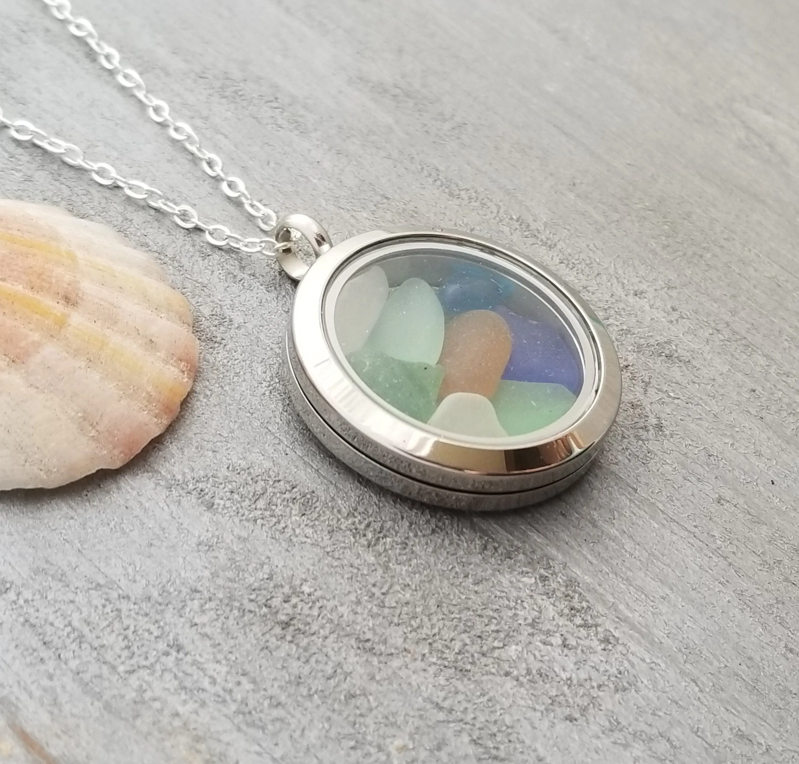 Hawaii Natural Sea Glass Memory Locket, stainless steel locket, FREE Gift Wrap, FREE Shipping From Hawaii