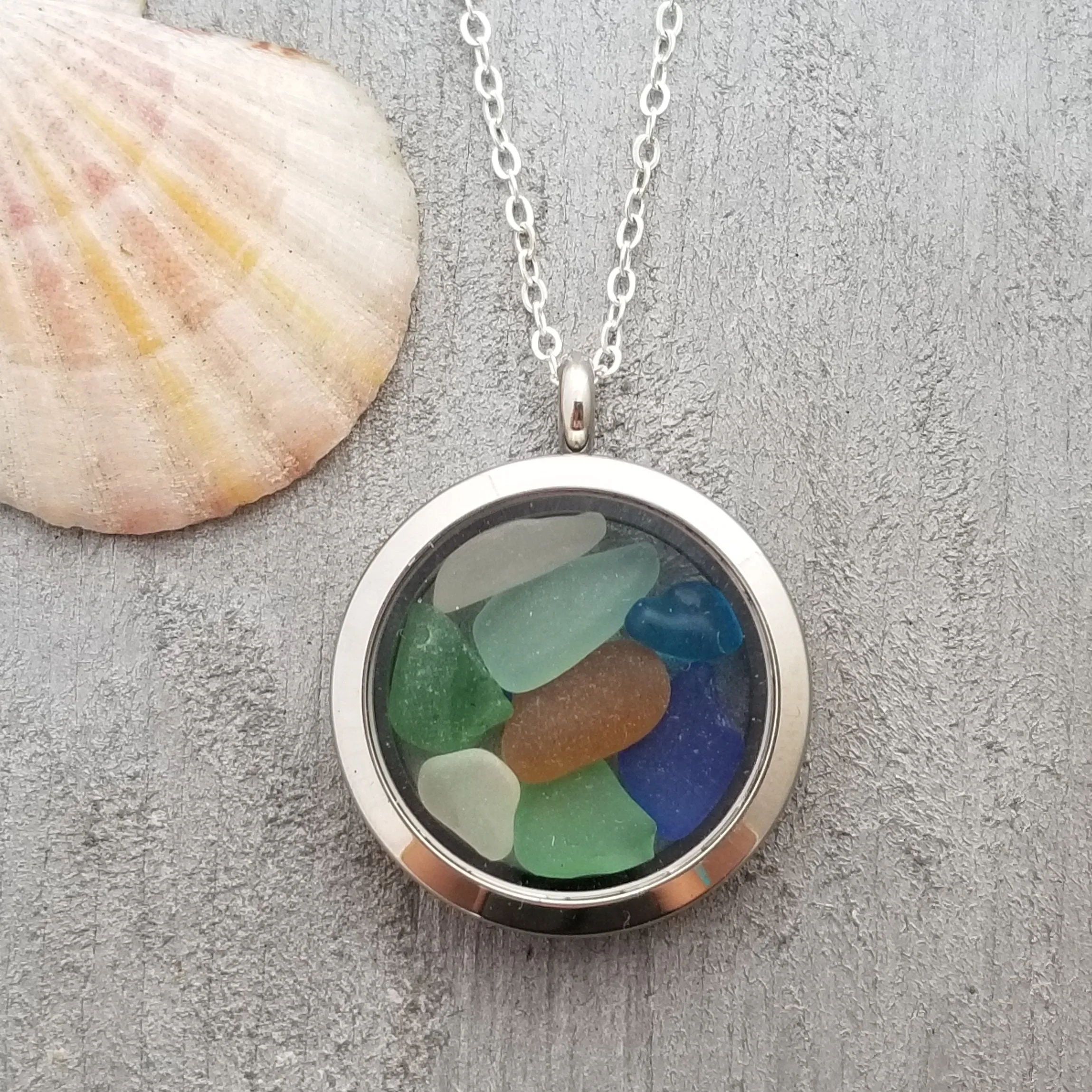 Hawaii Natural Sea Glass Memory Locket, stainless steel locket, FREE Gift Wrap, FREE Shipping From Hawaii