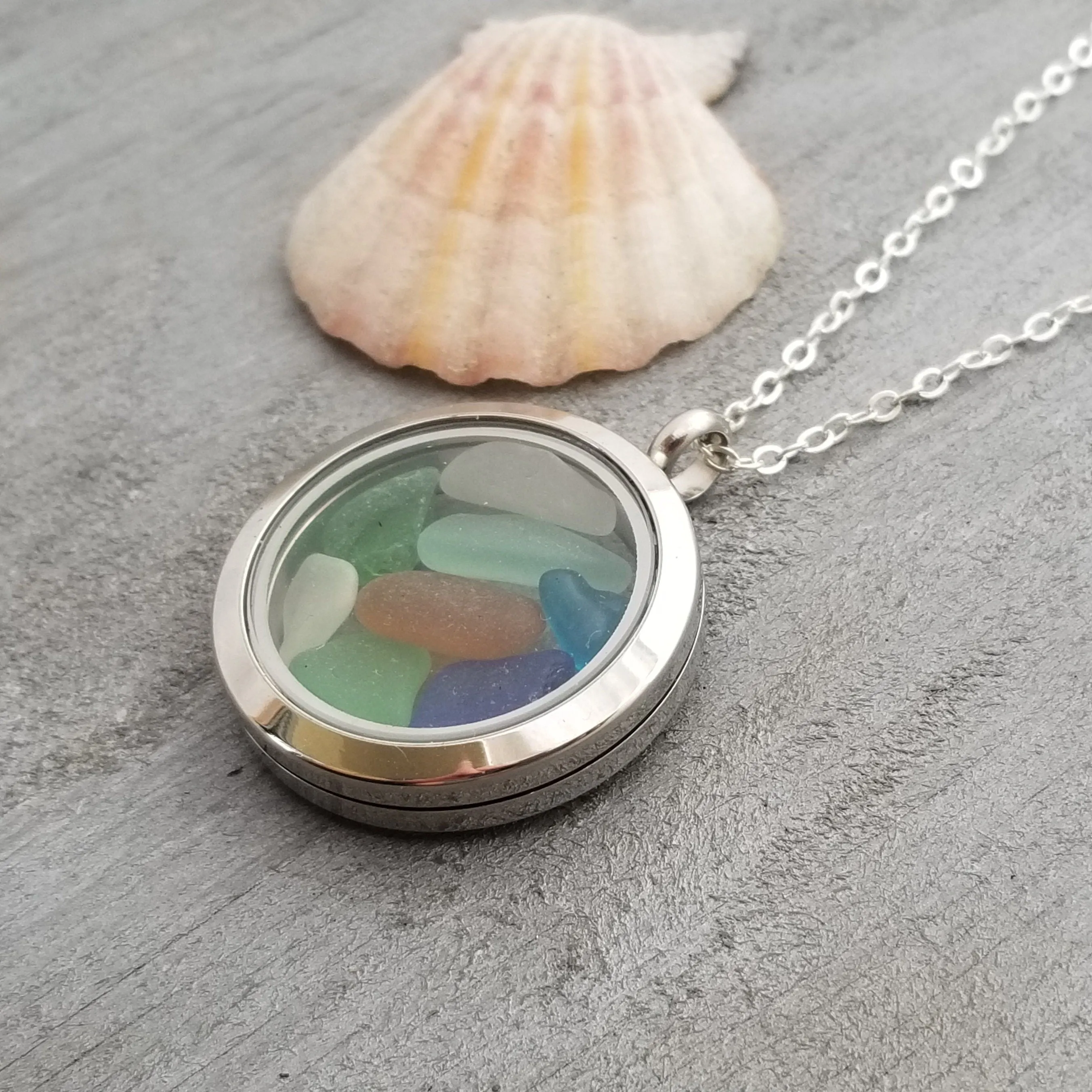 Hawaii Natural Sea Glass Memory Locket, stainless steel locket, FREE Gift Wrap, FREE Shipping From Hawaii