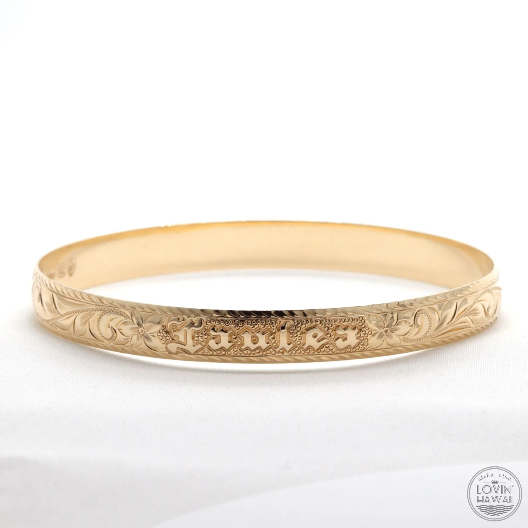 Hawaiian Heirloom Bracelet With Custom Name Engraving (8mm width, Dome Style)