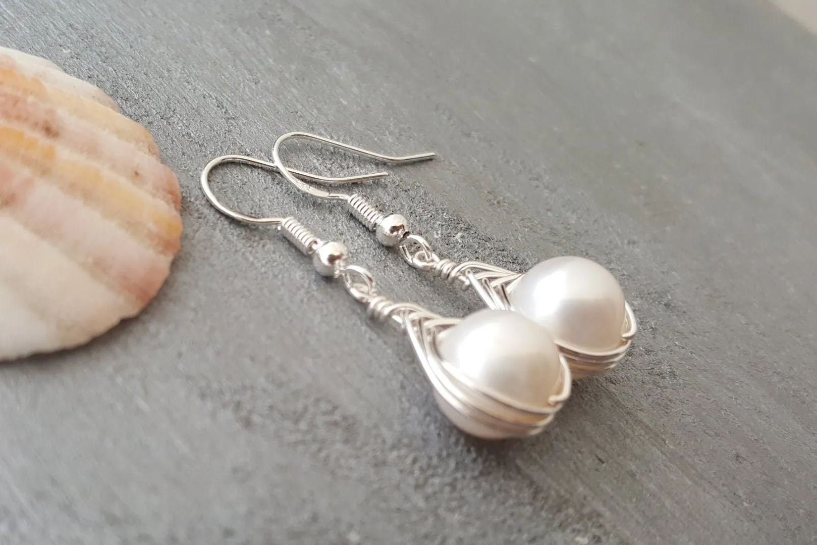 Hawaiian Jewelry For Women, Unique Wire Braided Natural Pearl Earrings, Beach Jewelry Birthday Gift For Women (June Birthstone Jewelry)