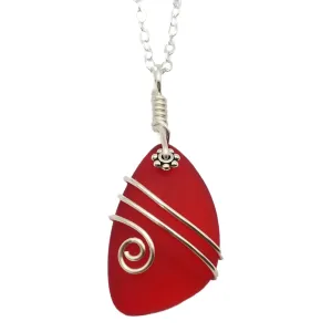 Hawaiian Jewelry Sea Glass Necklace, Wire Ruby Red Necklace, Unique Beach Sea Glass Jewelry Birthday Gift (July Birthstone Jewelry)