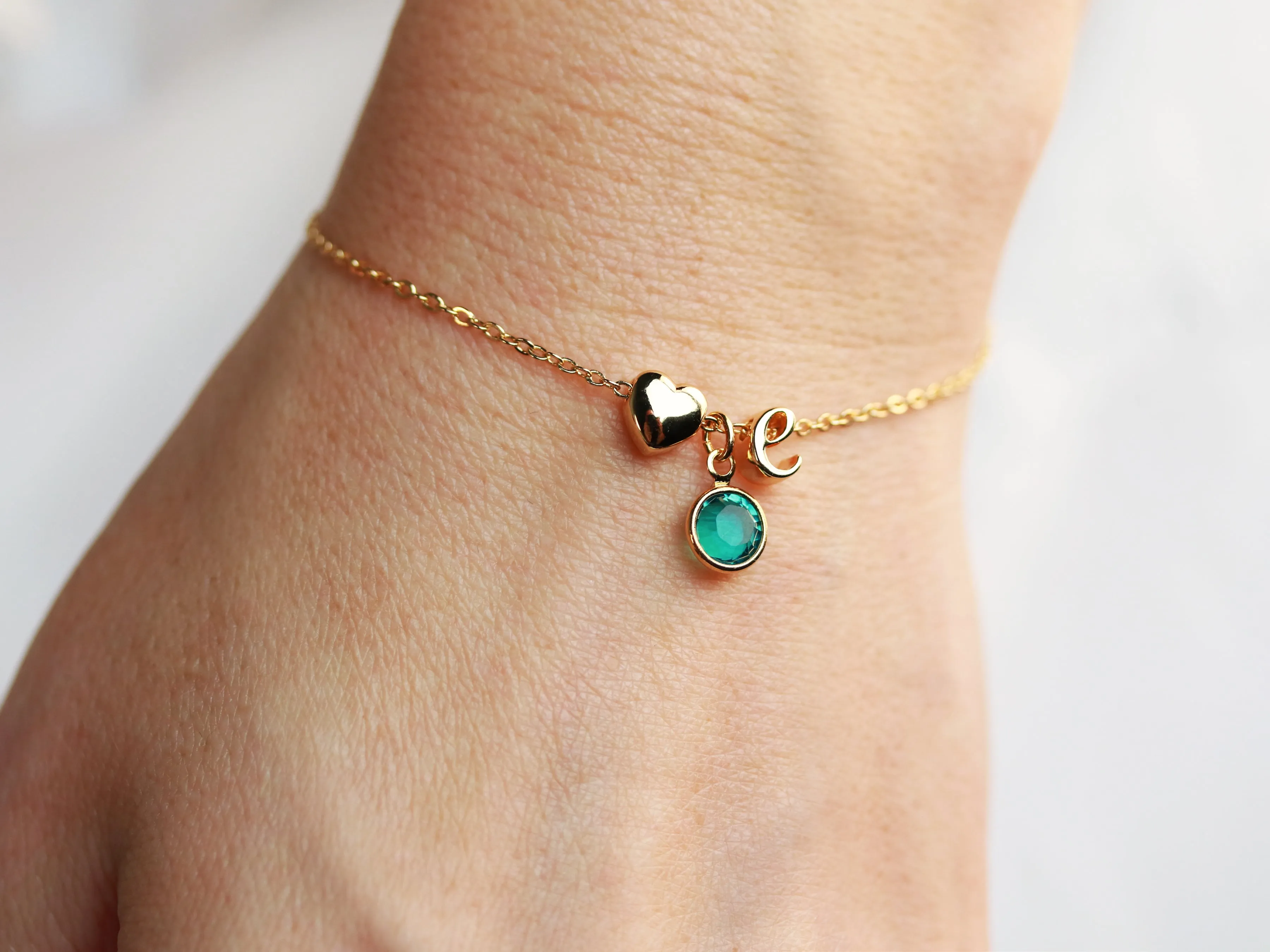 Heart Birthstone Initial Bracelet