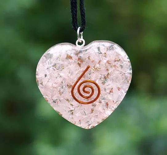 Heart Orgone Pendants with Hamsa or Spiral