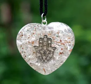 Heart Orgone Pendants with Hamsa or Spiral