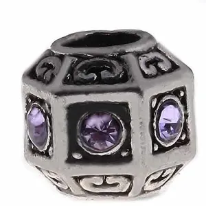 Hexagon w/ Amethyst  Crystals February Birthstone  For Snake Chain Charm Bracelet