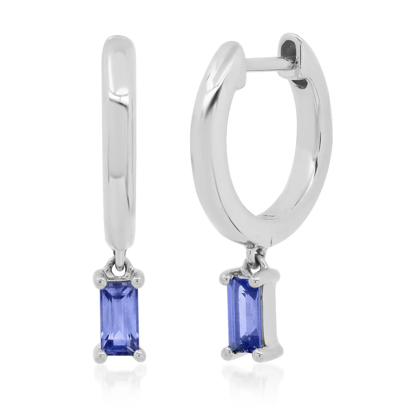 Huggies with Blue Sapphire Baguette Drop